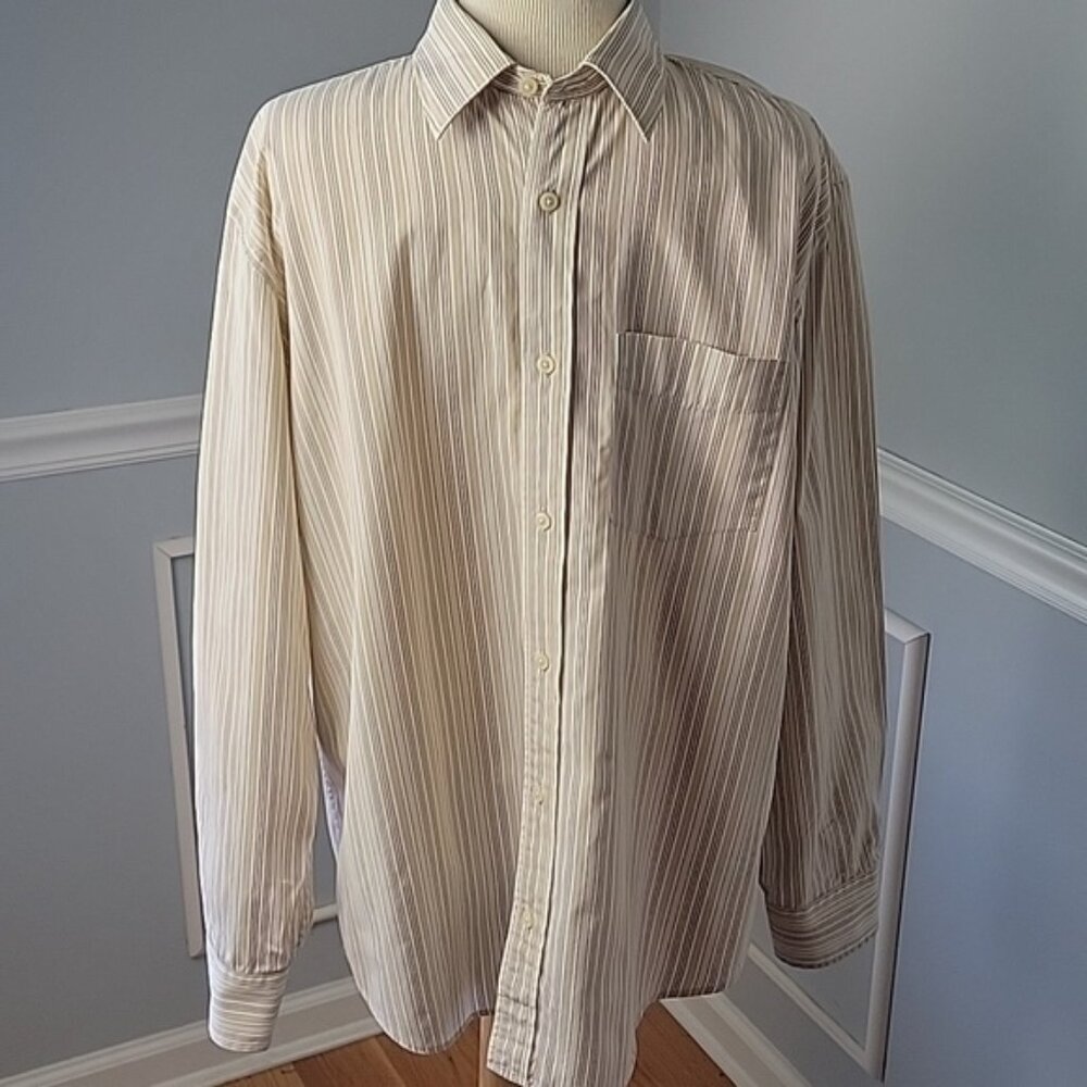 BANANA‎ REPUBLIC Men's Cream Tan Striped Button Down Dress Office Preppy Shirt L